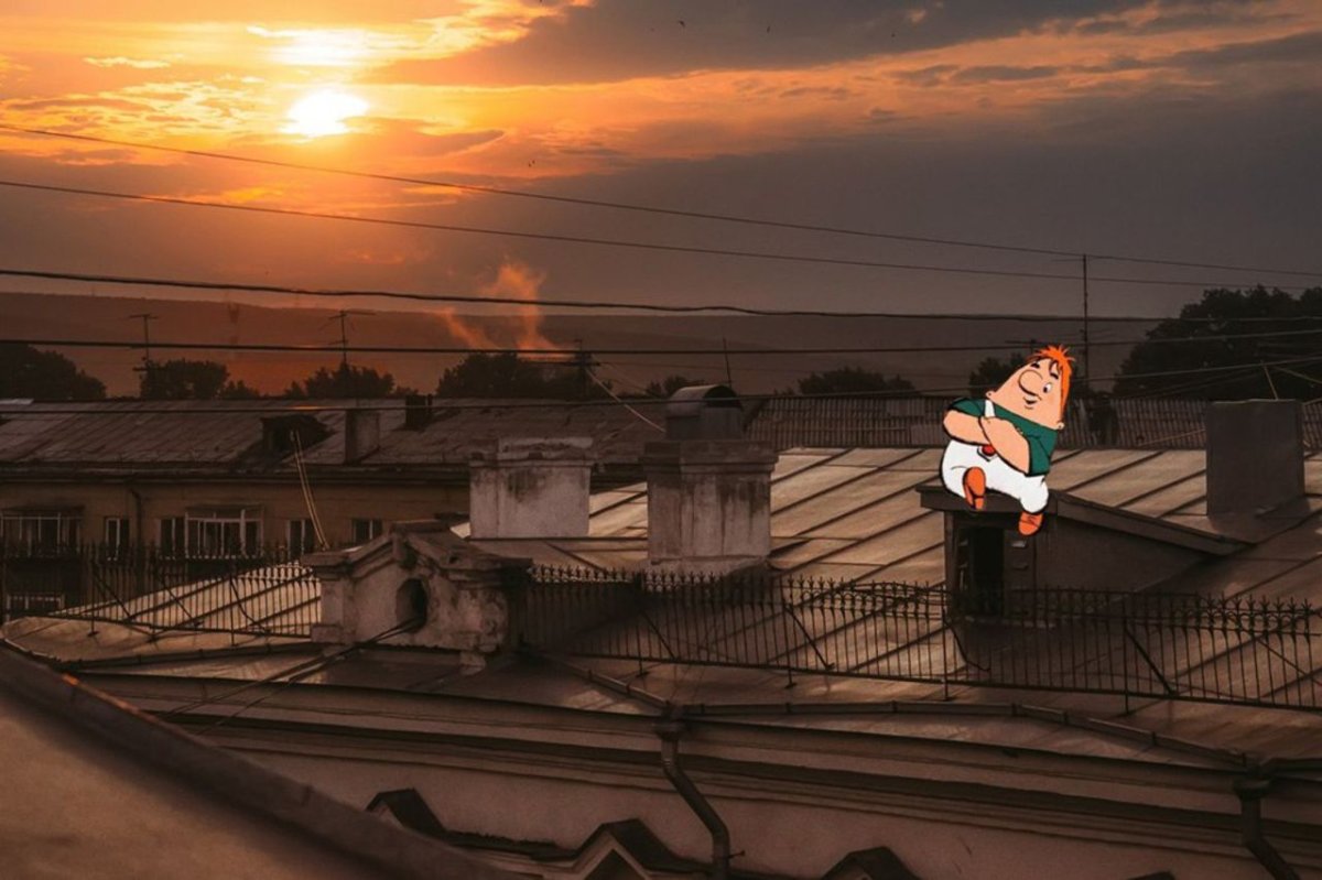 В большом городе жили двое детей кровли. Карлсон на крыше. Крыша иллюстрация. На крыше.